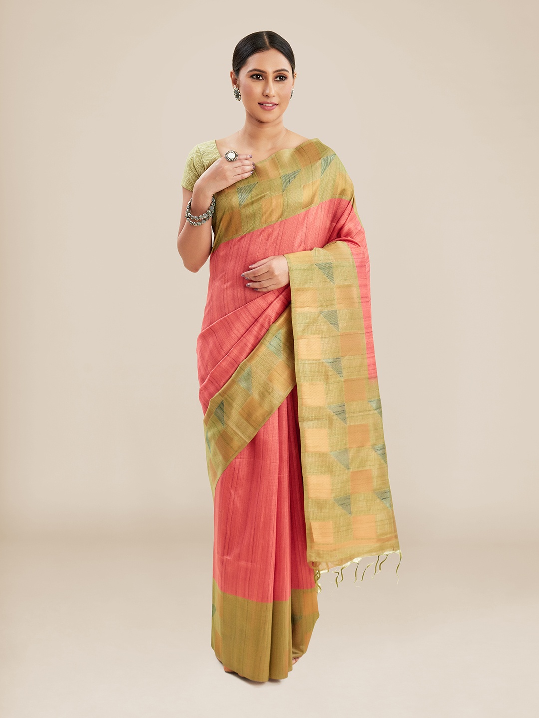 

Kalyan Silks Woven Design Kanjeevaram Saree, Coral