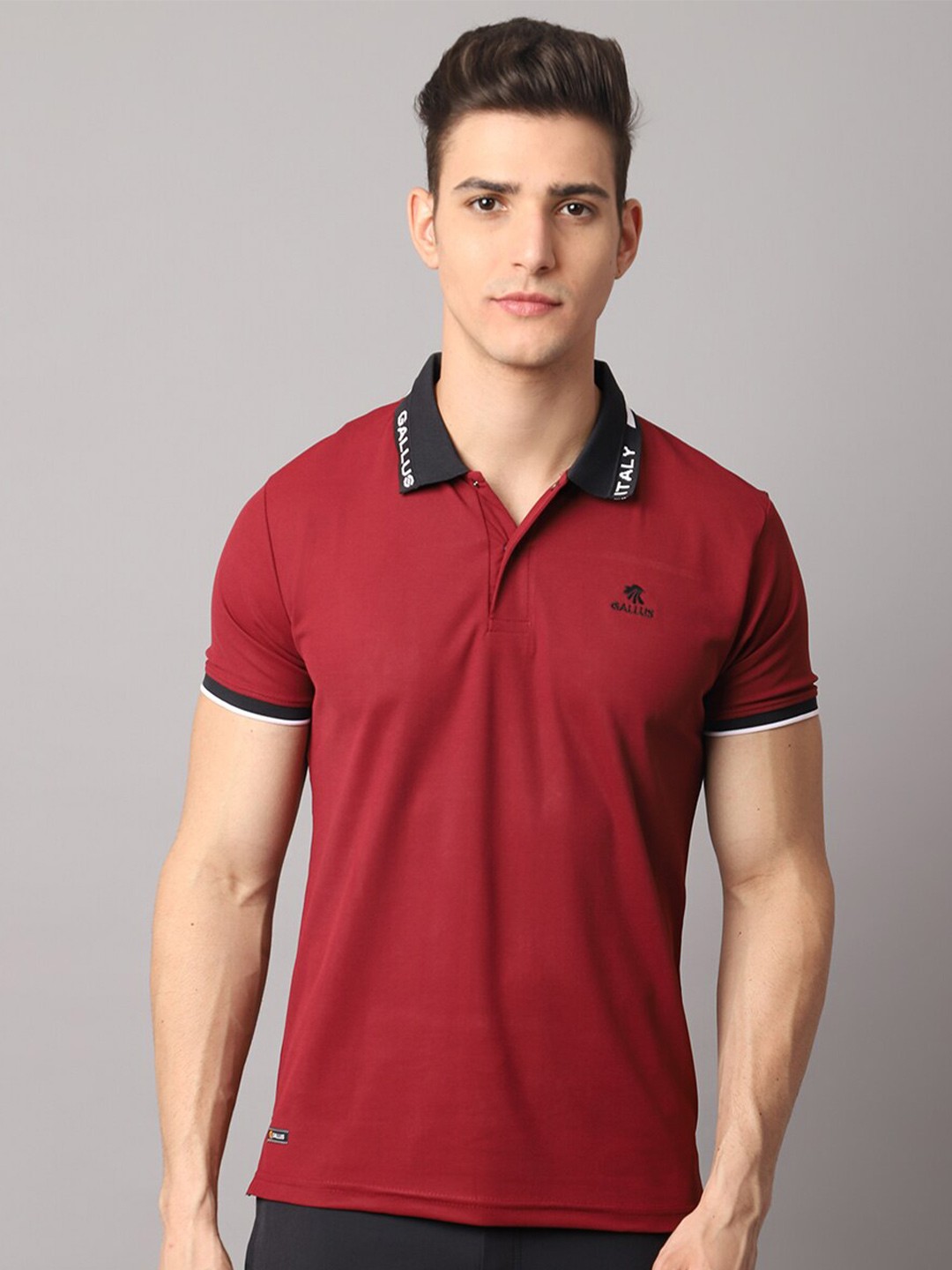 

Gallus Printed Trim Polo Collar Dri-FIT Training T-shirt, Maroon