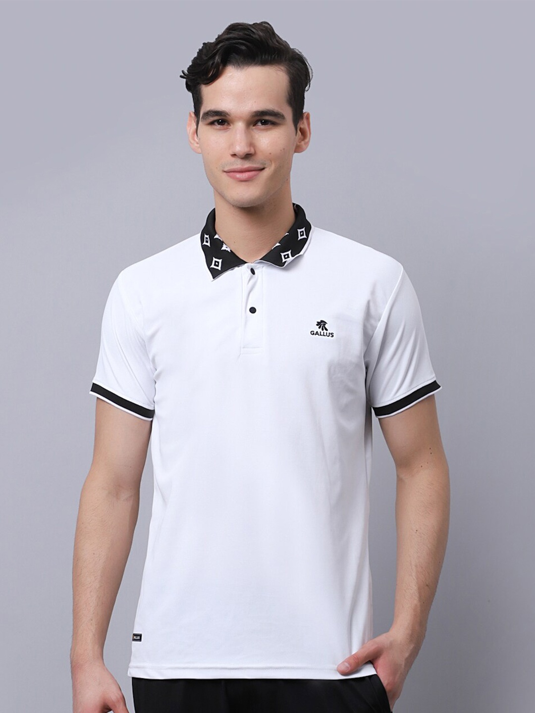 

Gallus Geometric Trim Polo Collar Dri-FIT Casual T-shirt, White