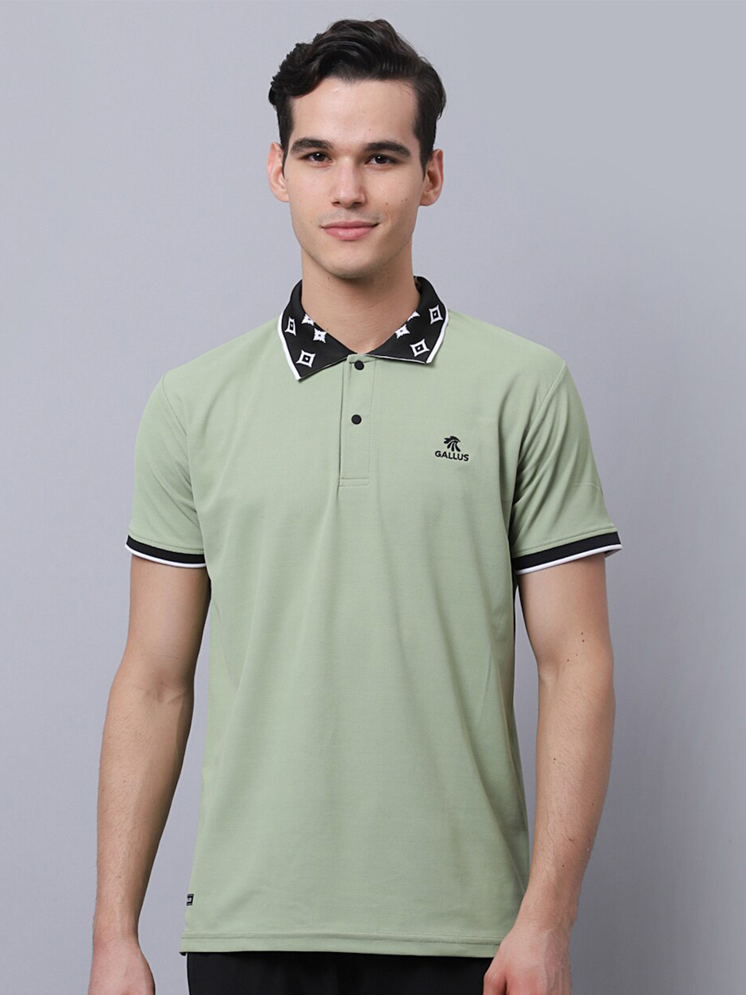

Gallus Geometric Trim Polo Collar Dri-FIT Casual T-shirt, Green