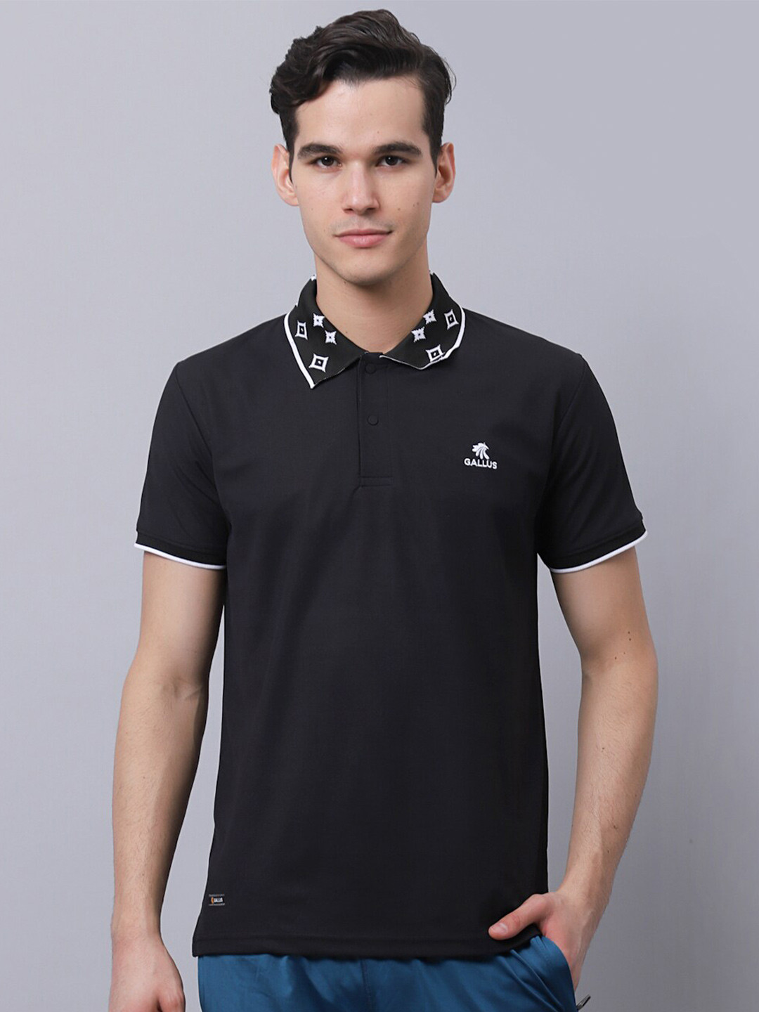 

Gallus Geometric Trim Polo Collar Dri-FIT Casual T-shirt, Black