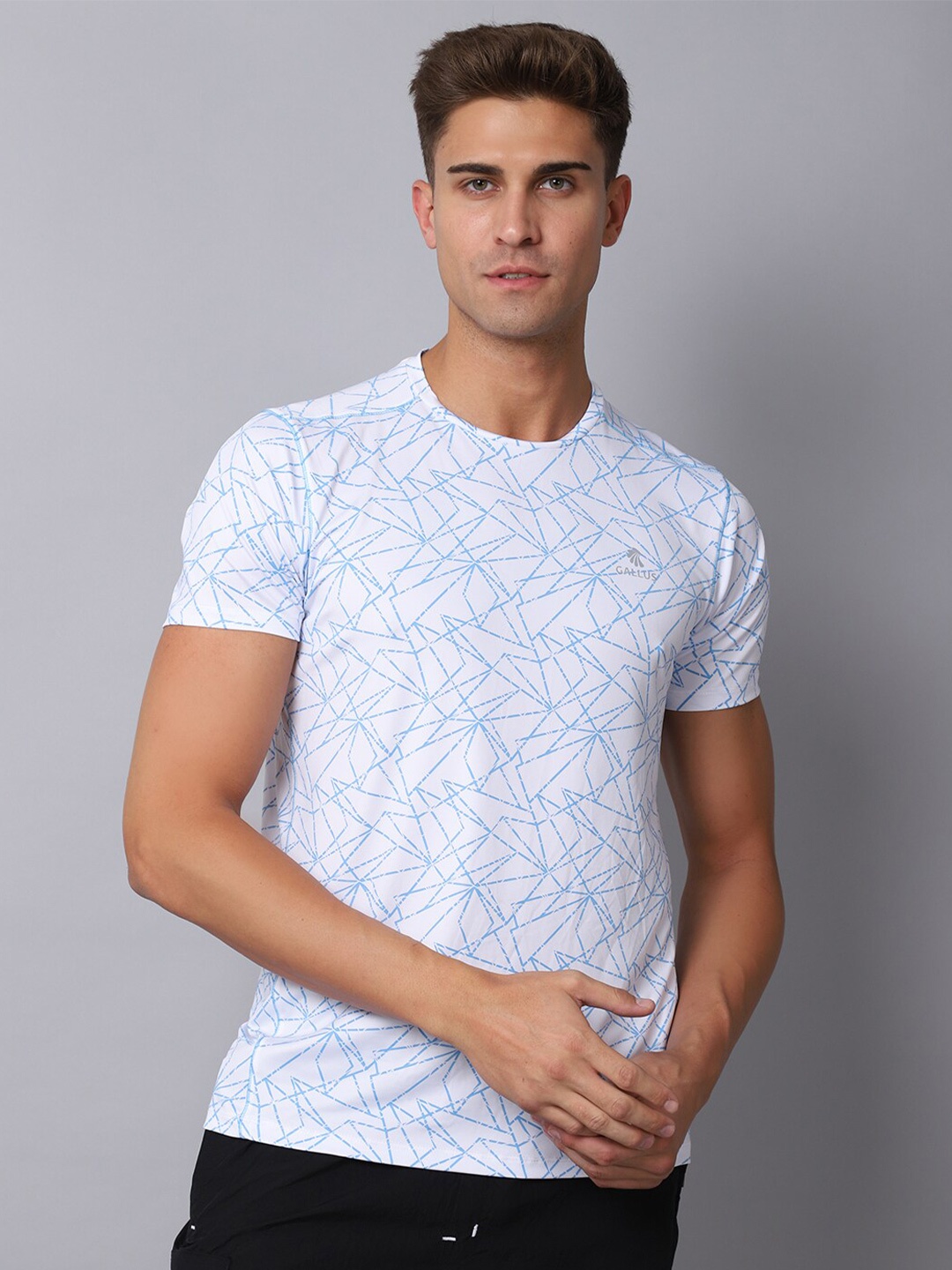 

Gallus Geometric Printed Tropical Dri-FIT Training or Gym T-shirt, White