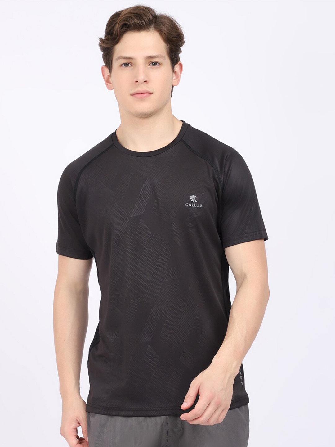 

Gallus Graphic Printed Raglan Sleeve Dri-FIT Training or Gym T-shirt, Black
