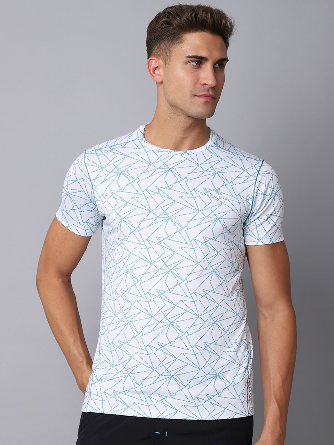 

Gallus Geometric Printed Tropical Dri-FIT Training or Gym T-shirt, White