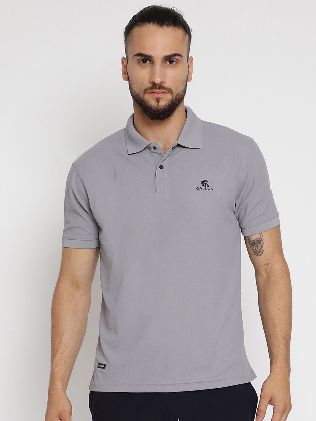 

Gallus Dri-Fit Technology Polo Collar Training Or Gym T-shirt, Grey