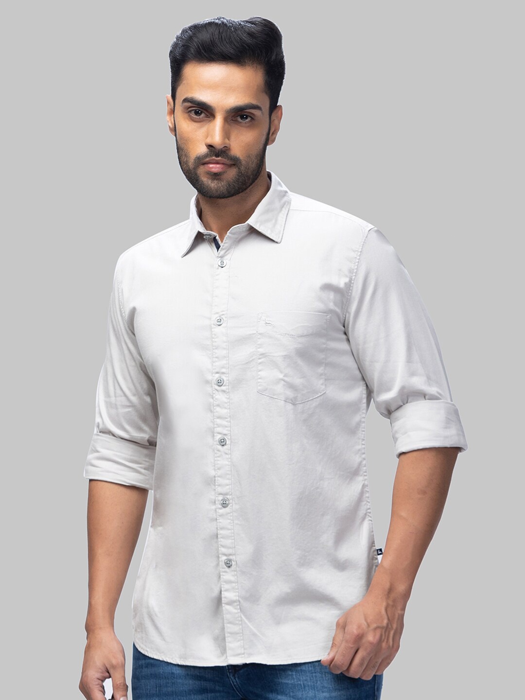 

Parx Slim Fit Spread Collar Cotton Casual Shirt, Grey