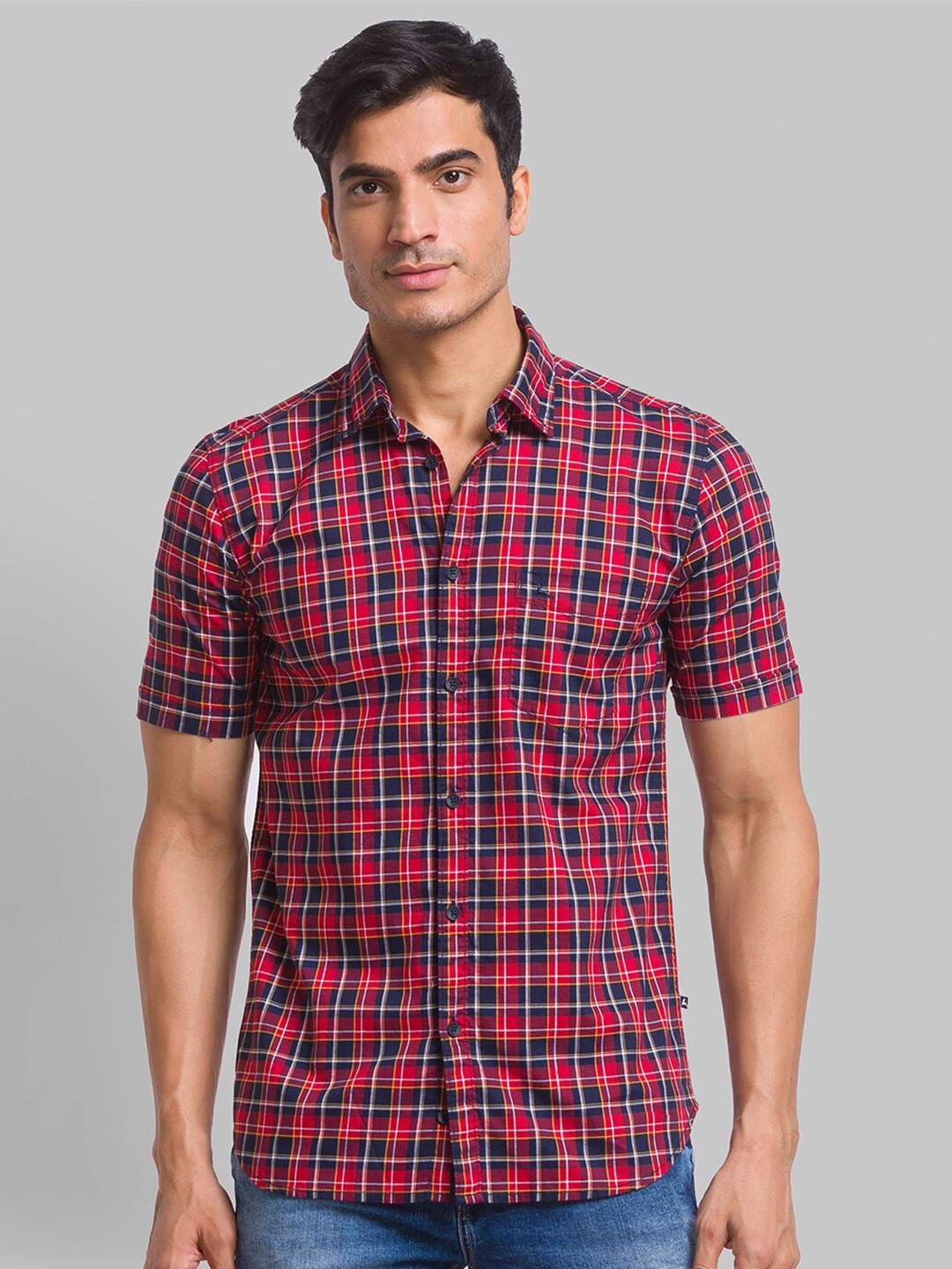 

Parx Slim Fit Checked Cotton Casual Shirt, Red