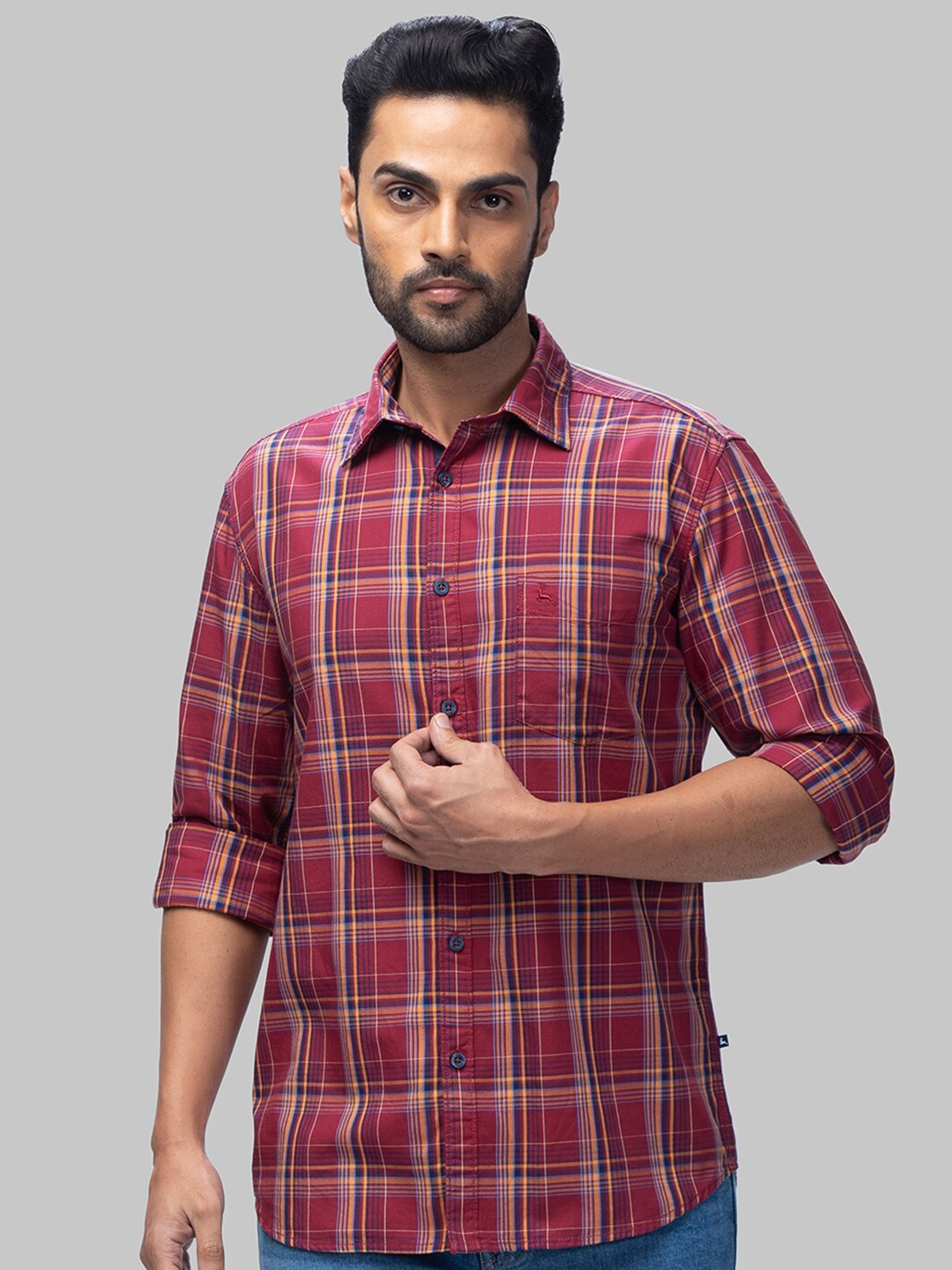 

Parx Tartan Checked Slim Fit Cotton Casual Shirt, Red