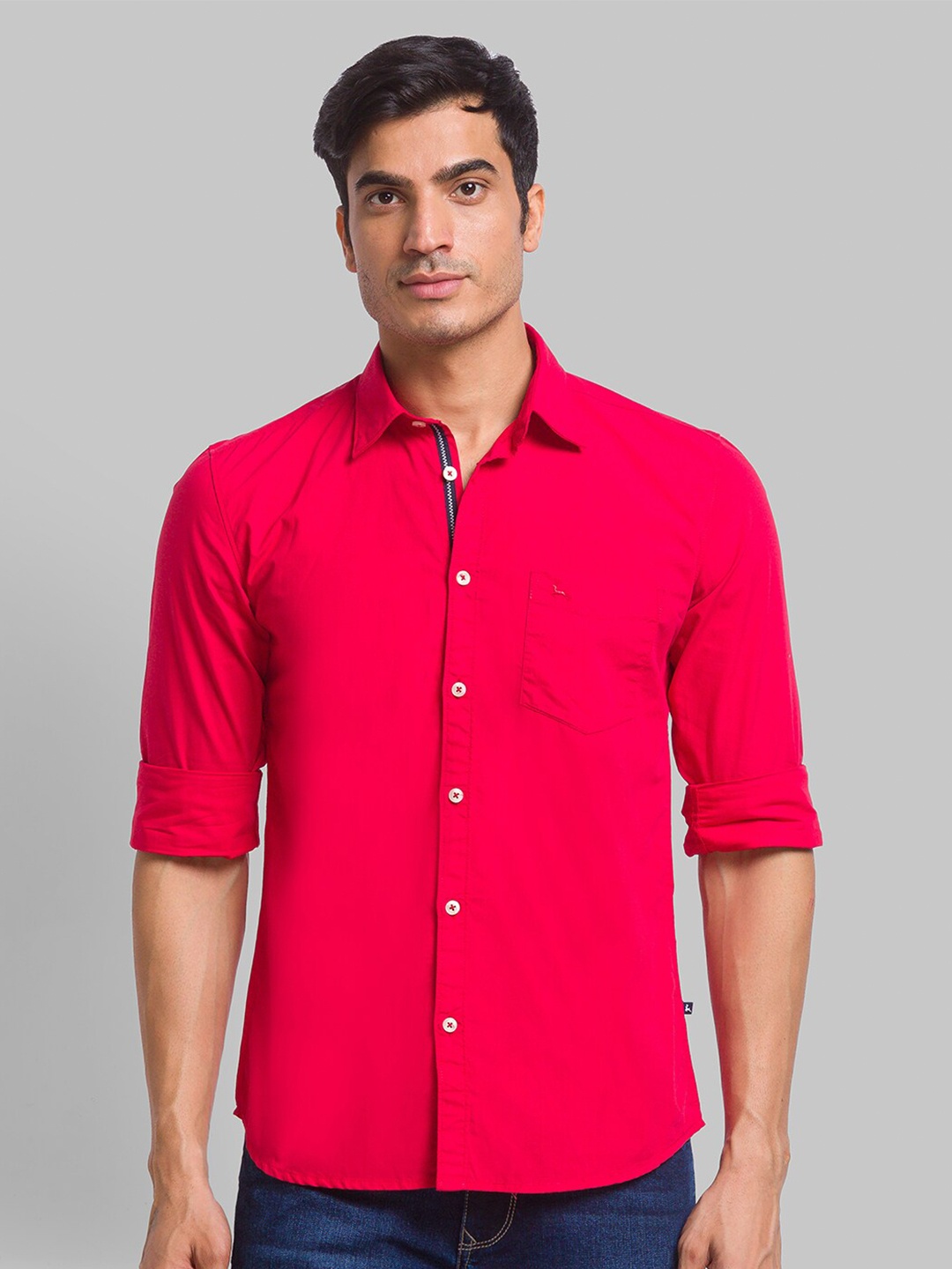 

Parx Slim Fit Spread Collar Cotton Casual Shirt, Red