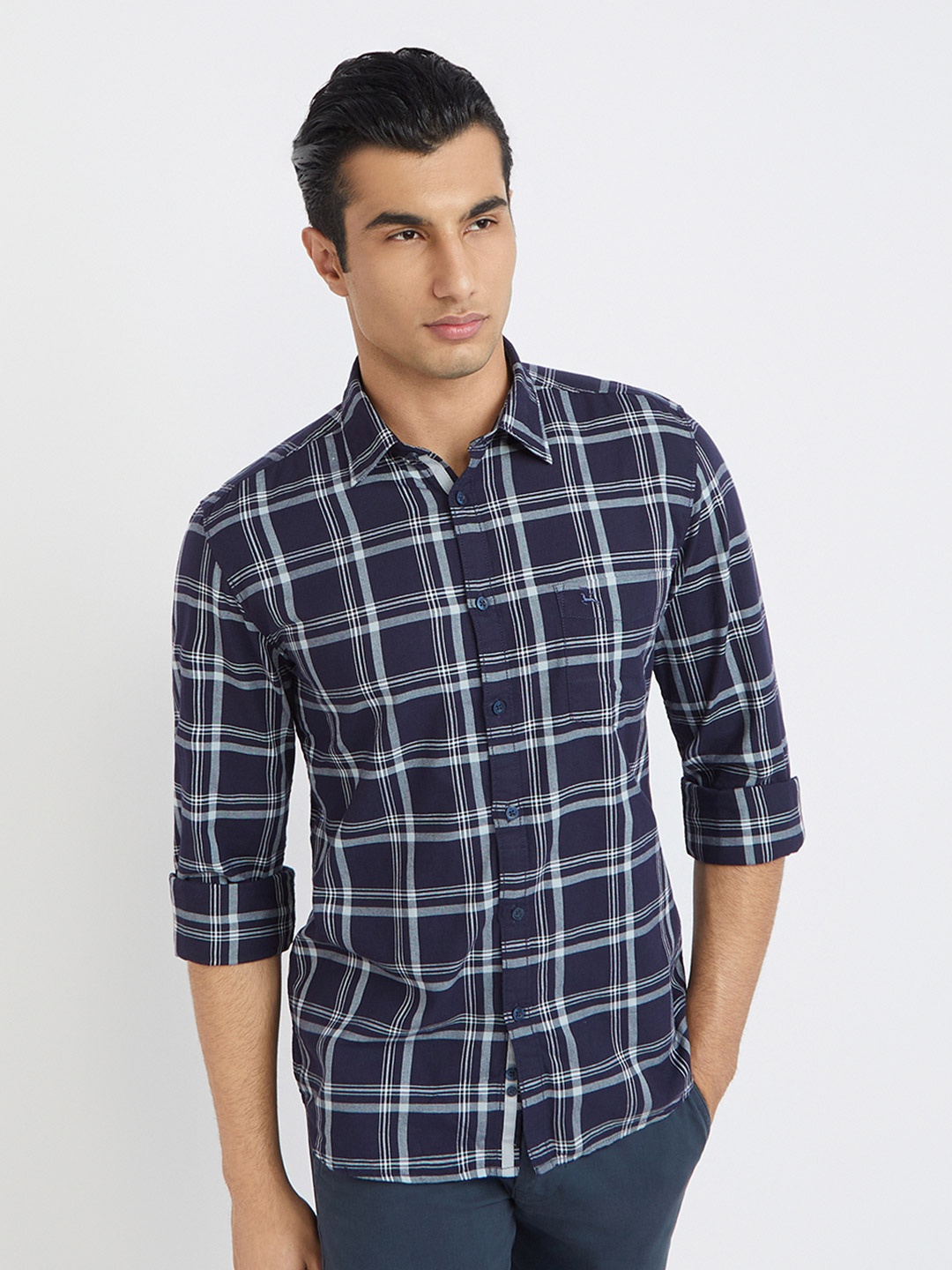 

Parx Tartan Checked Slim Fit Cotton Casual Shirt, Blue