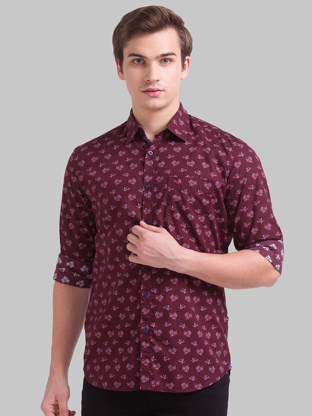 

Parx Conversational Printed Spread Collar Slim Fit Cotton Casual Shirt, Burgundy