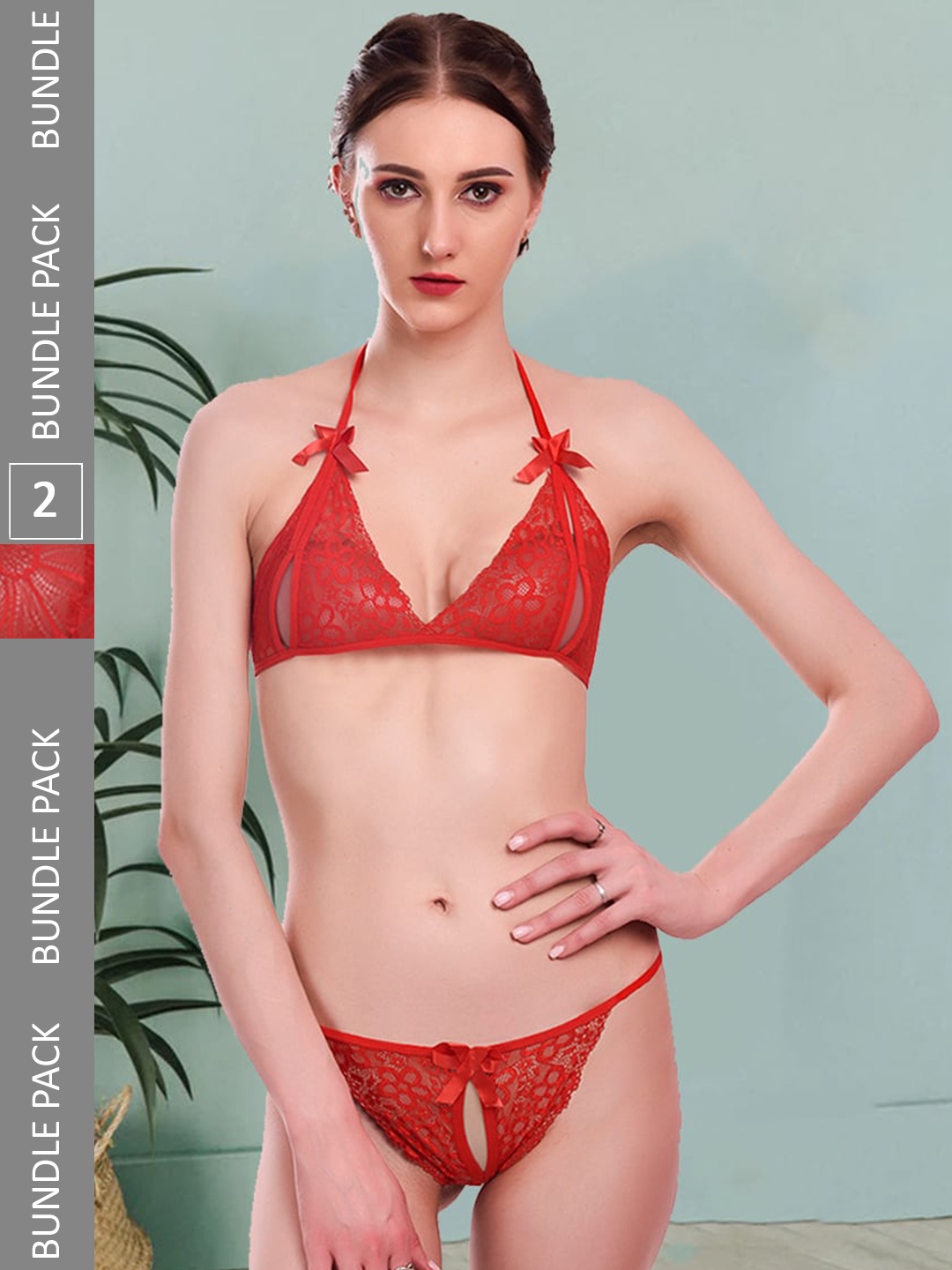 

Fleurt Pack Of 2 Self Design Non Padded Lingerie Set Fleurt-Set-206-RD-208-NEW-RD-S, Red