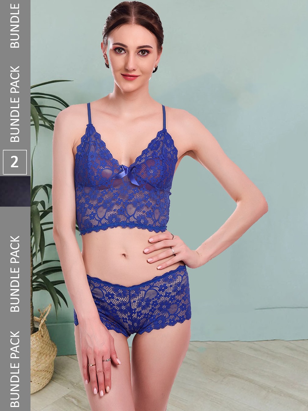 

Fleurt Pack Of 2 Lingerie Set- Fleurt-Set-170-R.BL-Bikini RG-S, Blue