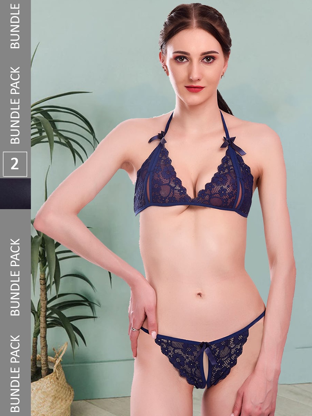 

Fleurt Women Pack Of 2 Bikini Lingerie Set, Navy blue