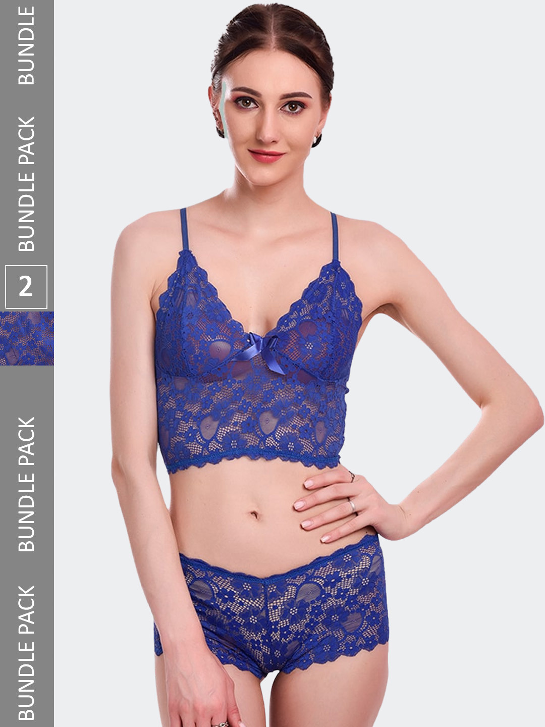 

Fleurt Pack Of 2 Self Design Laced Lingerie Set Fleurt-Set-170-R.BL-206-R.BL-S, Blue
