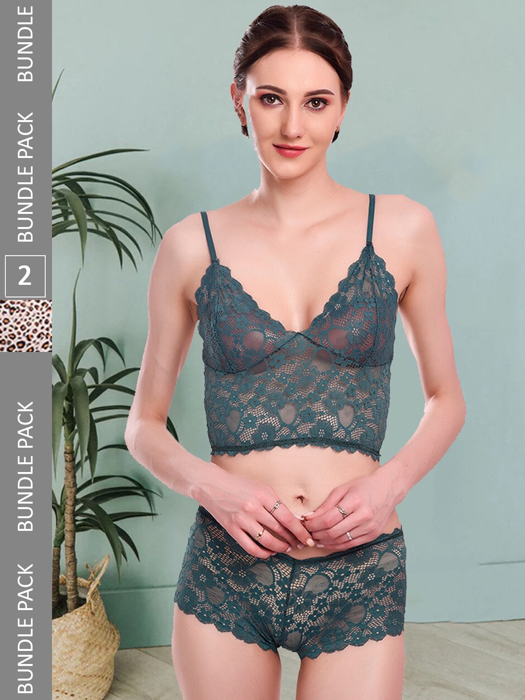 

Fleurt Pack Of 2 Non Padded Lingerie Set Fleurt-Set-170-GR-Bikini AN-S, Green