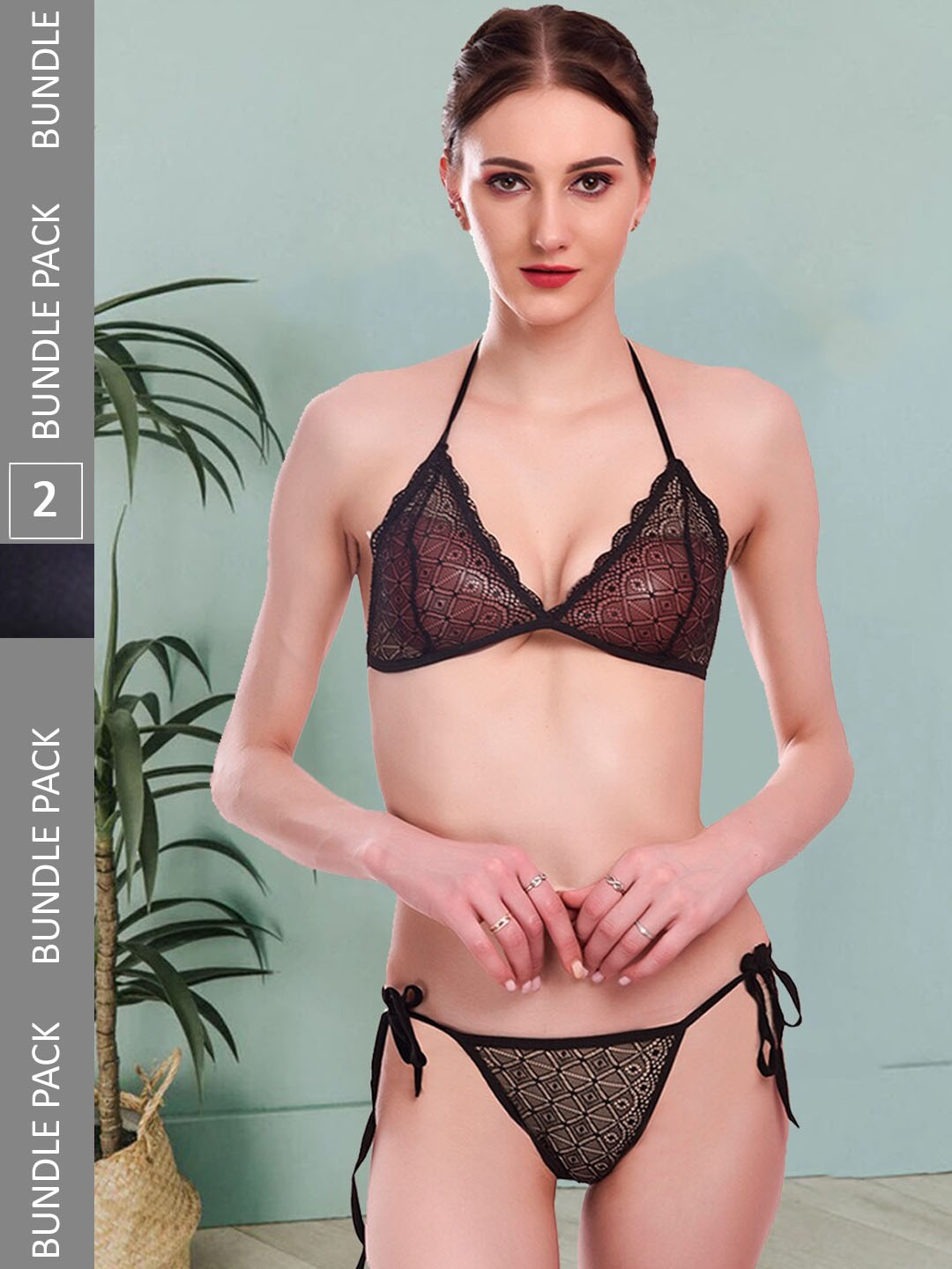 

Fleurt Pack Of 2 Self Designed Laced Lingerie Sets Fleurt-Set-208-NEW-BK-Bikini RG-S, Red