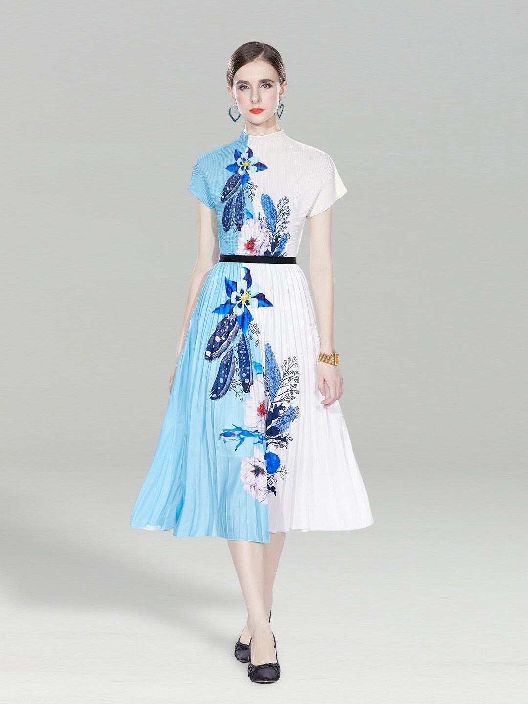 

JC Collection Floral Printed Top with Skirt, Blue