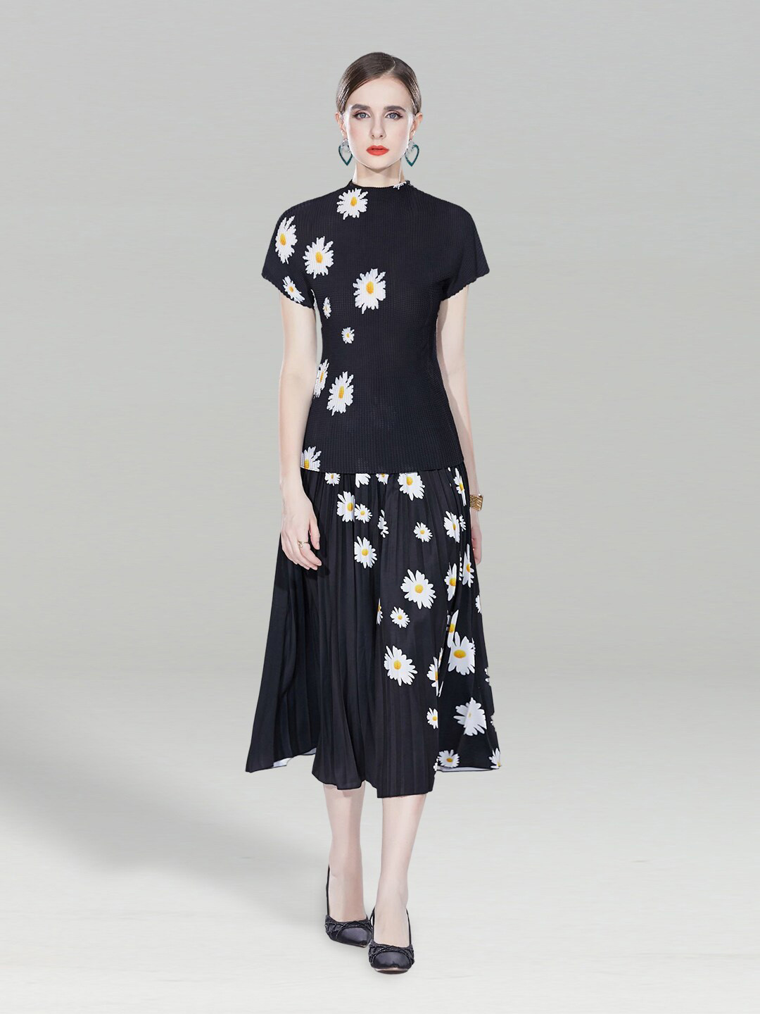 

JC Collection Floral Printed Top with Skirt, Black