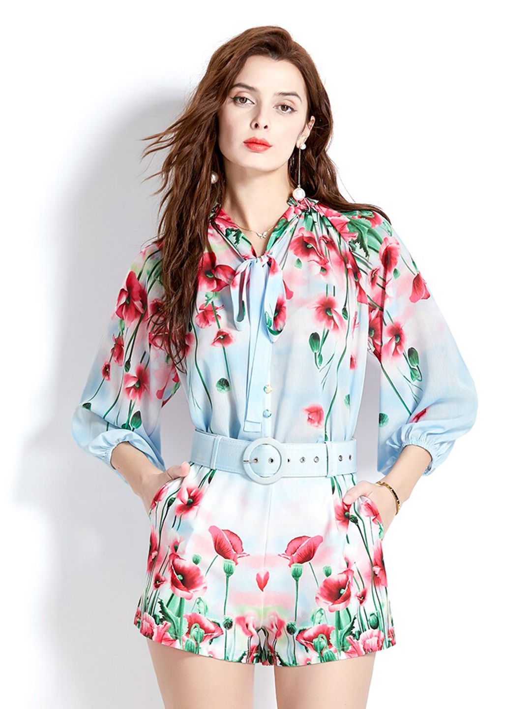 

JC Collection Floral Printed Shirt With Shorts, Blue