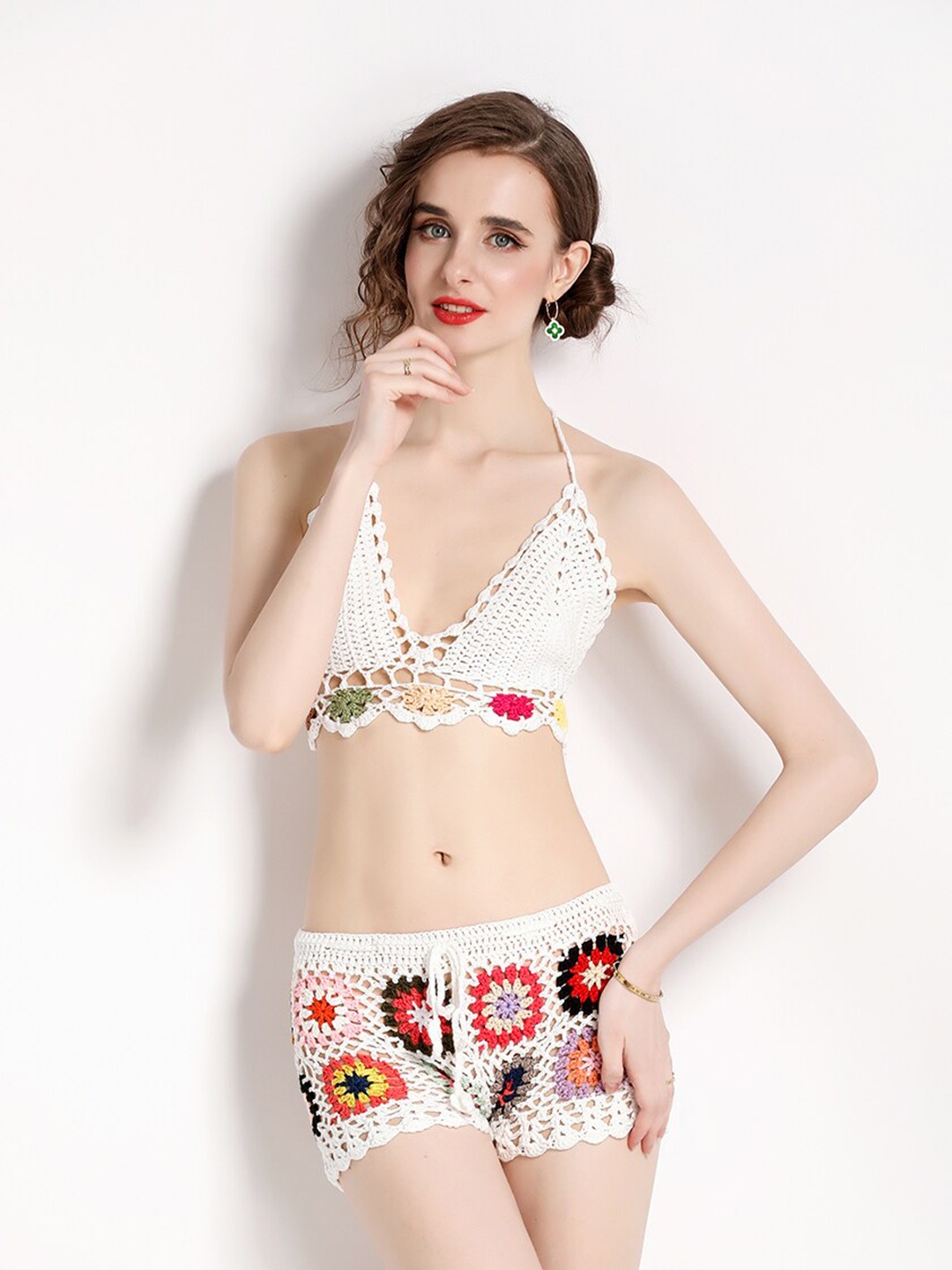 

JC Collection Crochet Top with Shorts, White