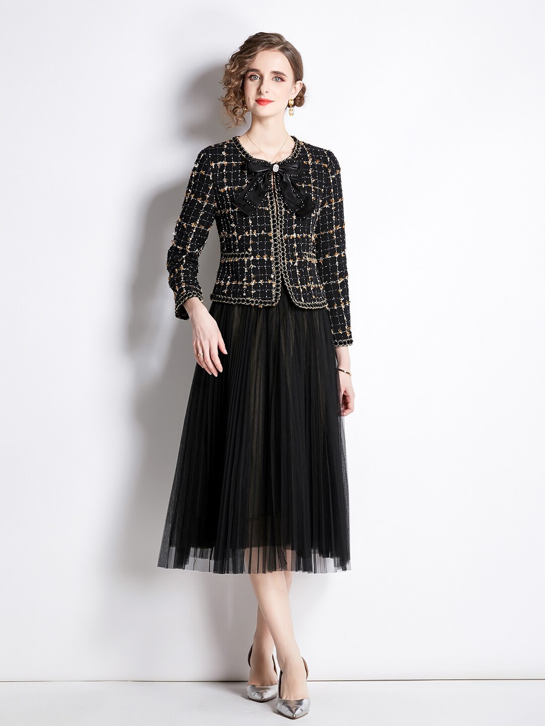 

JC Collection Embellished Top & Skirt, Black