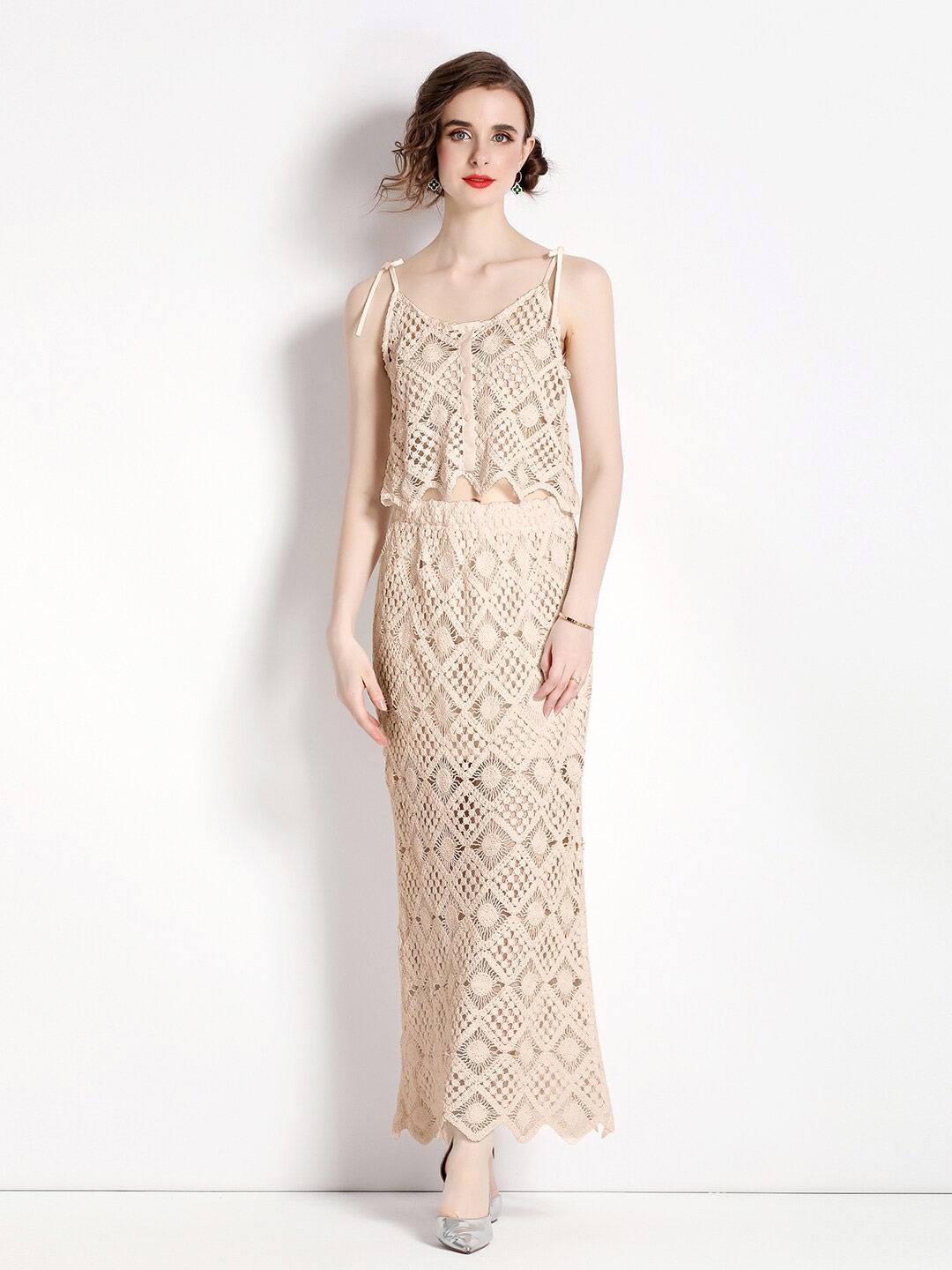 

JC Collection Crochet Co-Ords, Beige