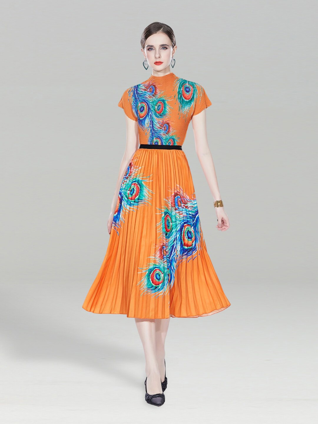 

JC Collection Ethnic Motifs Printed Top & Skirt, Orange