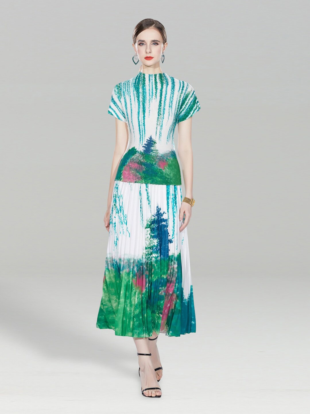 

JC Collection Women Printed Top with Skirt Co-Ords, Sea green