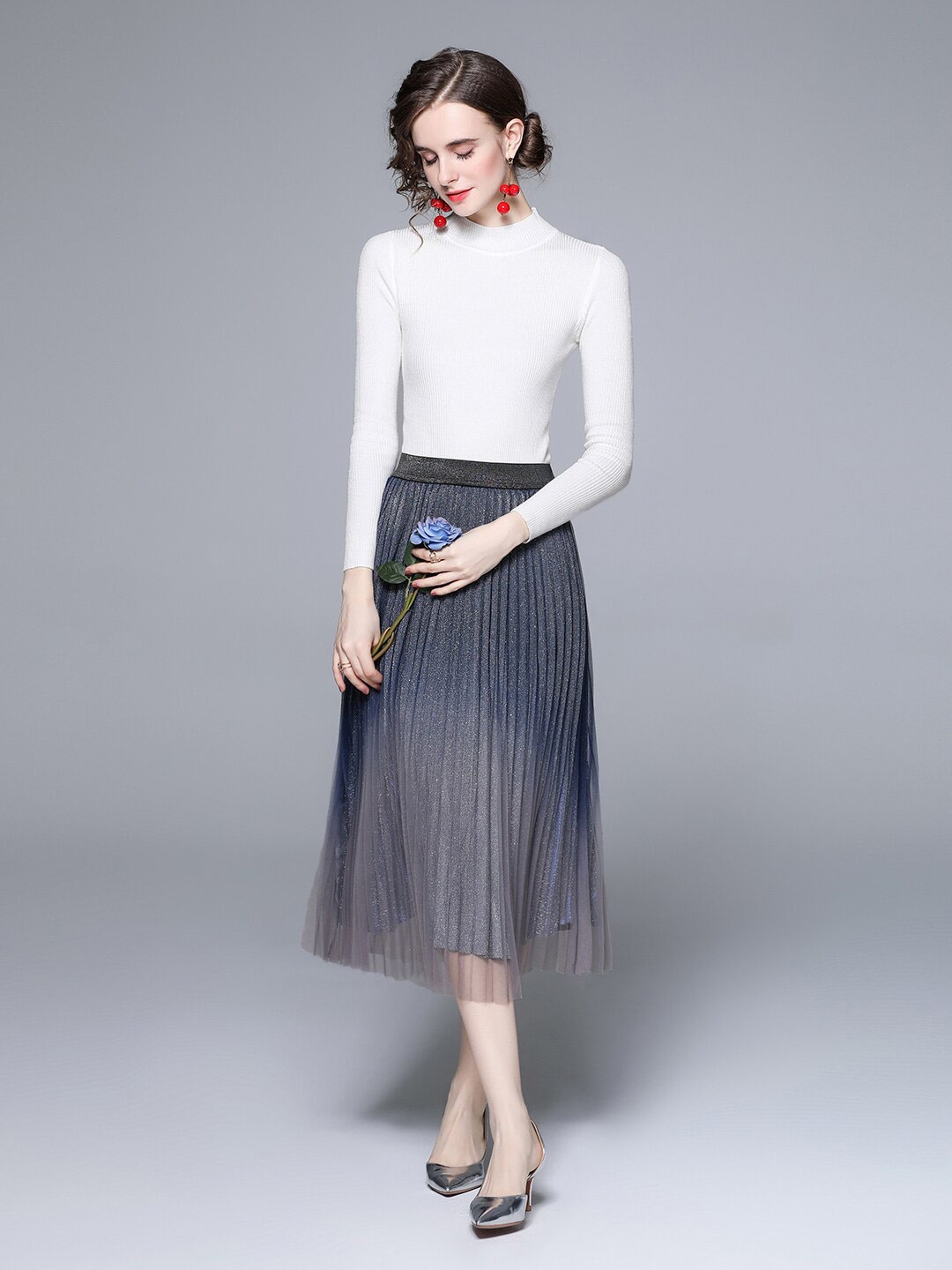 

JC Collection Women Embellished Accordion Pleated Co-Ords, White