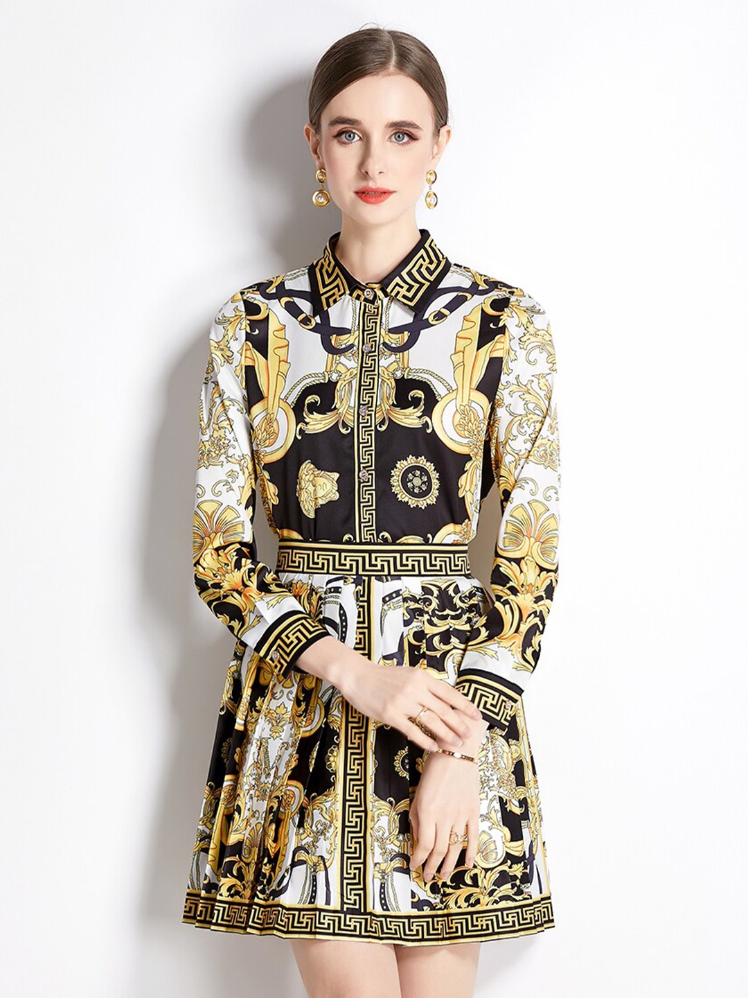 

JC Collection Ethnic Motifs Printed Shirt with Skirt, Gold