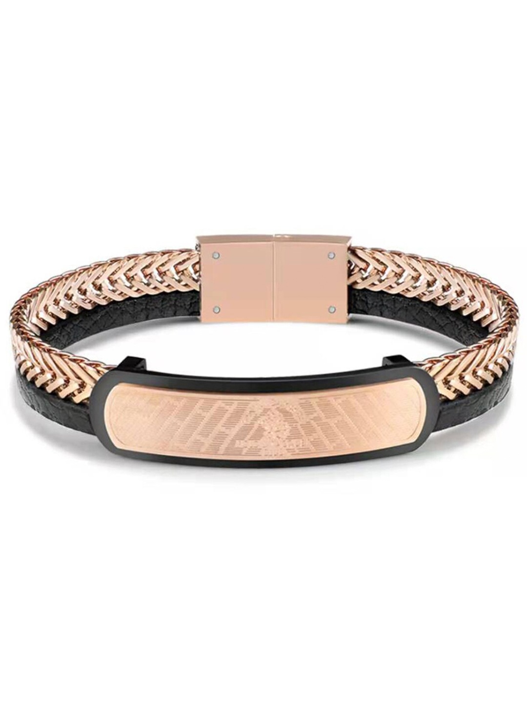 

SANTA BARBARA POLO & RACQUET CLUB Men Leather Rose Gold-Plated Multistrand Bracelet