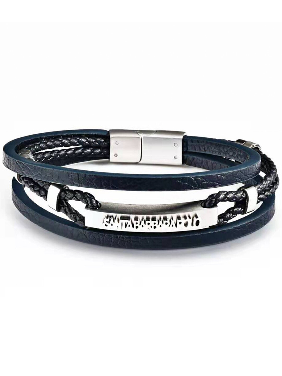 

SANTA BARBARA POLO & RACQUET CLUB Men Leather Silver-Plated Multistrand Bracelet