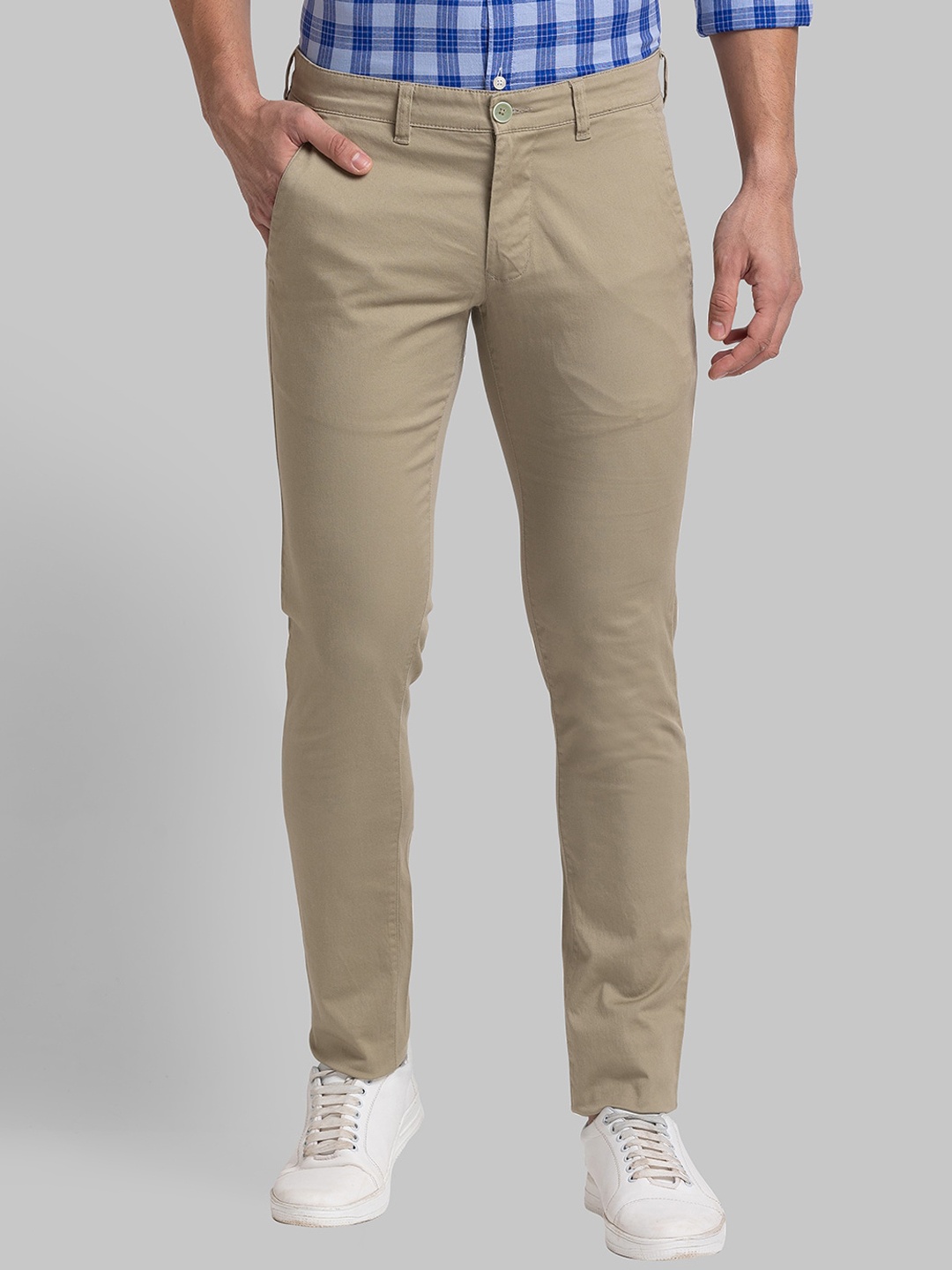 

Parx Men Mid Rise Tapered Fit Plain Cotton Trousers, Beige