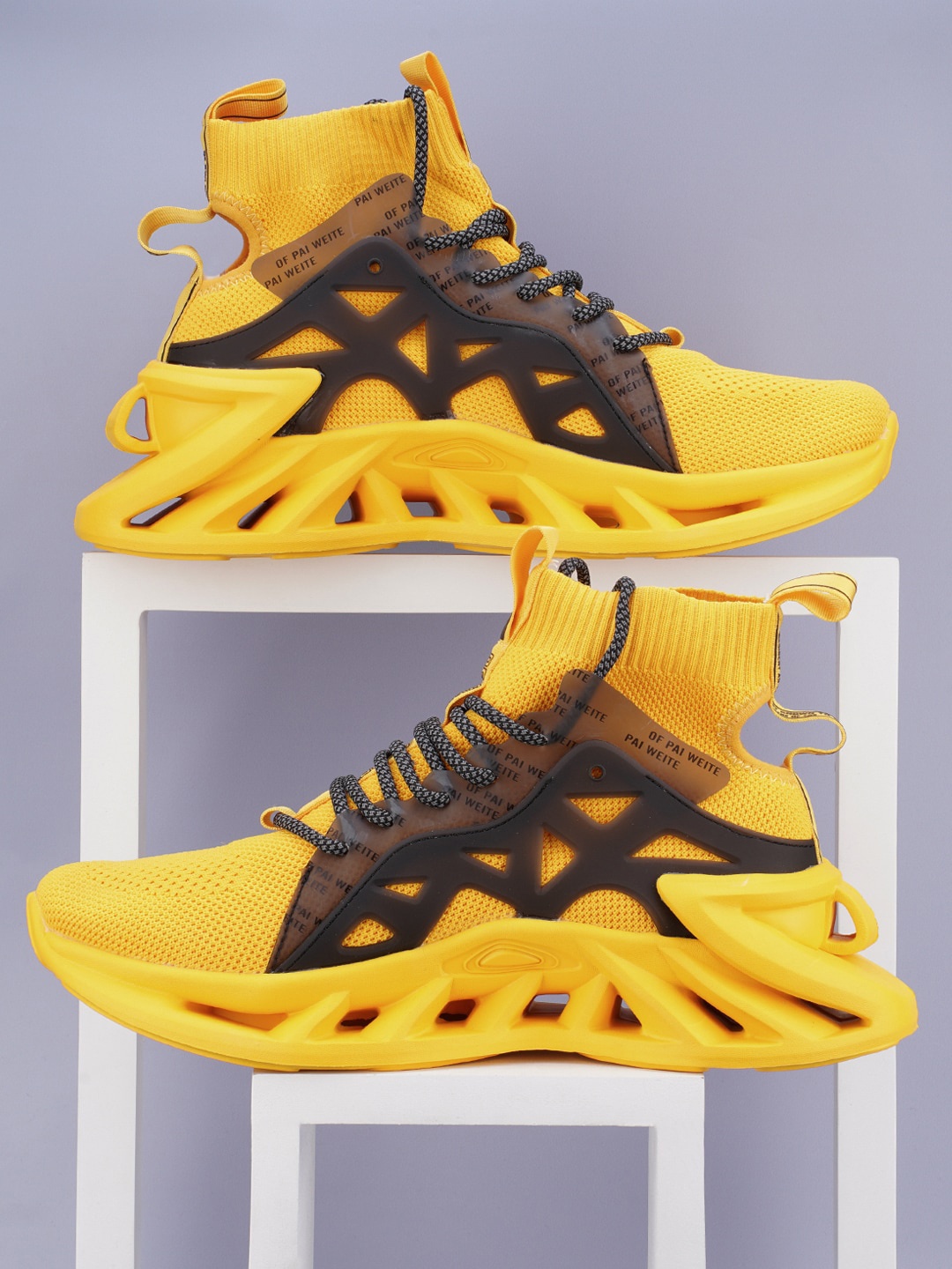 

Atom Men Woven Design Mesh Mid Top Sneakers, Yellow