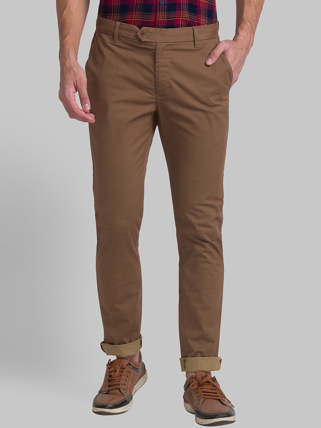

Raymond Men Self-Design Slim-Fit Trousers, Khaki