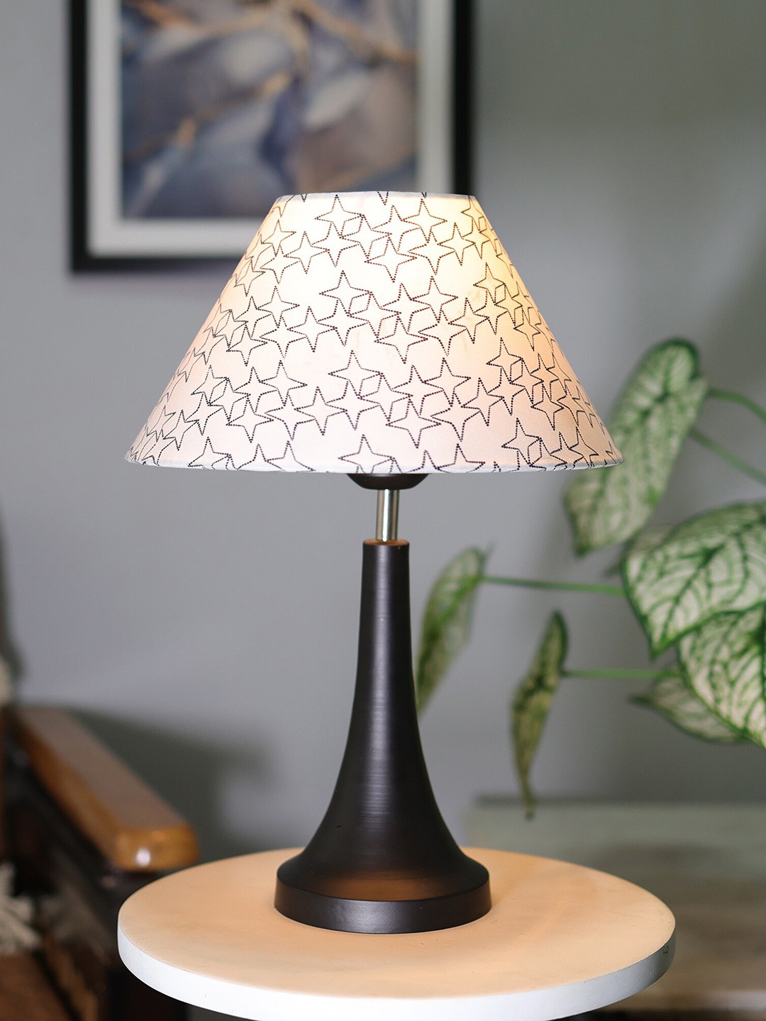

Homesake Black & White Star Printed Table Lamp With Metal Base