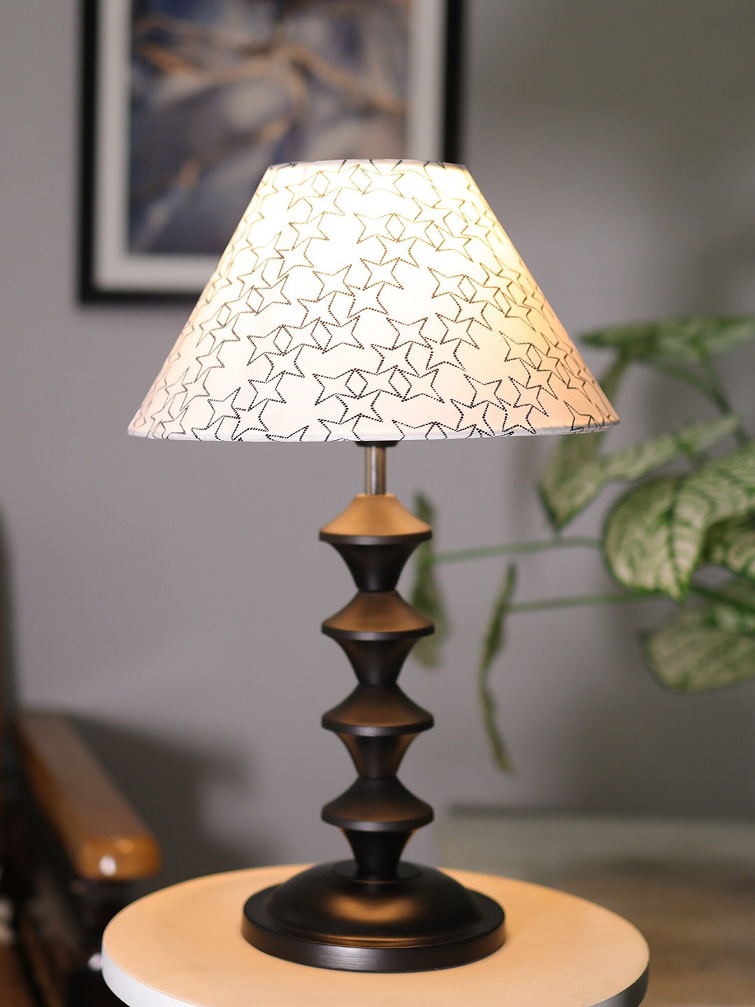 

Homesake Black & White Star Printed Table Lamp With Metal Base