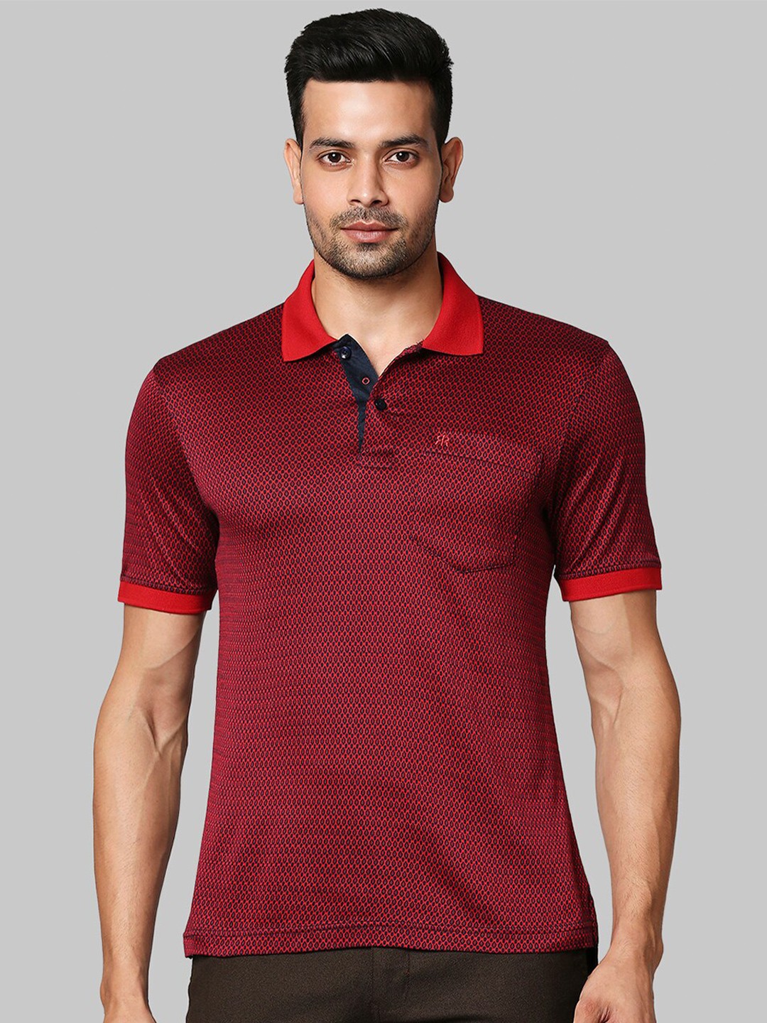 

Raymond Self Designed Polo Collar Pure Cotton T-Shirt, Maroon