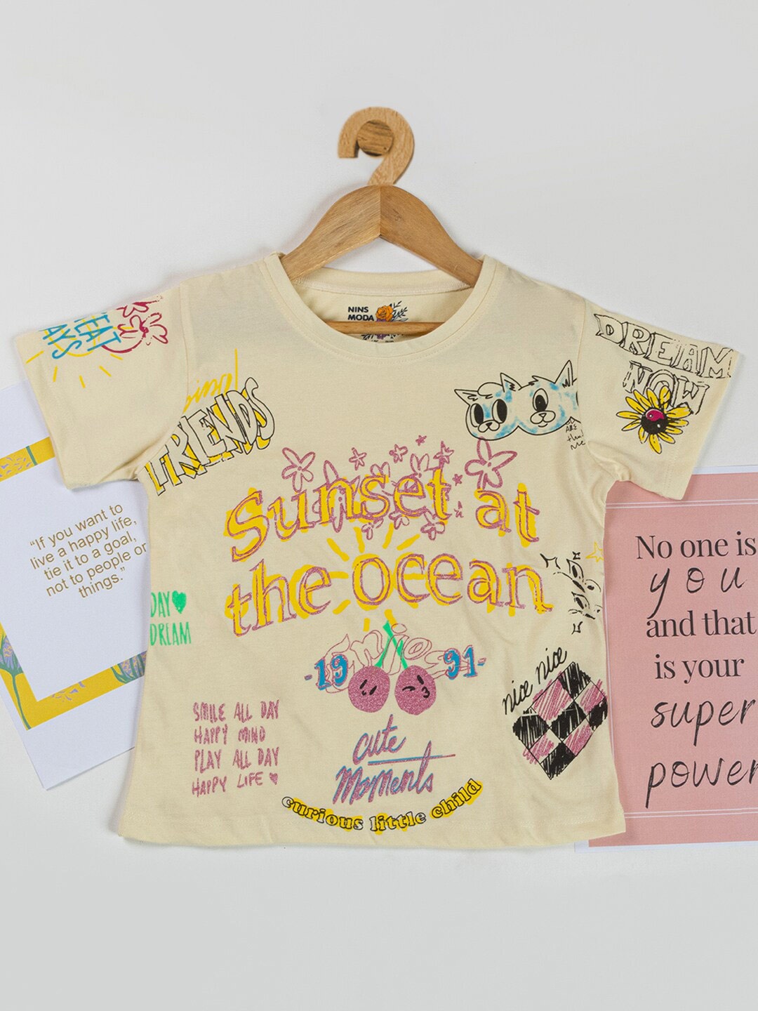 

Nins Moda Girls Printed Cotton Top, Cream