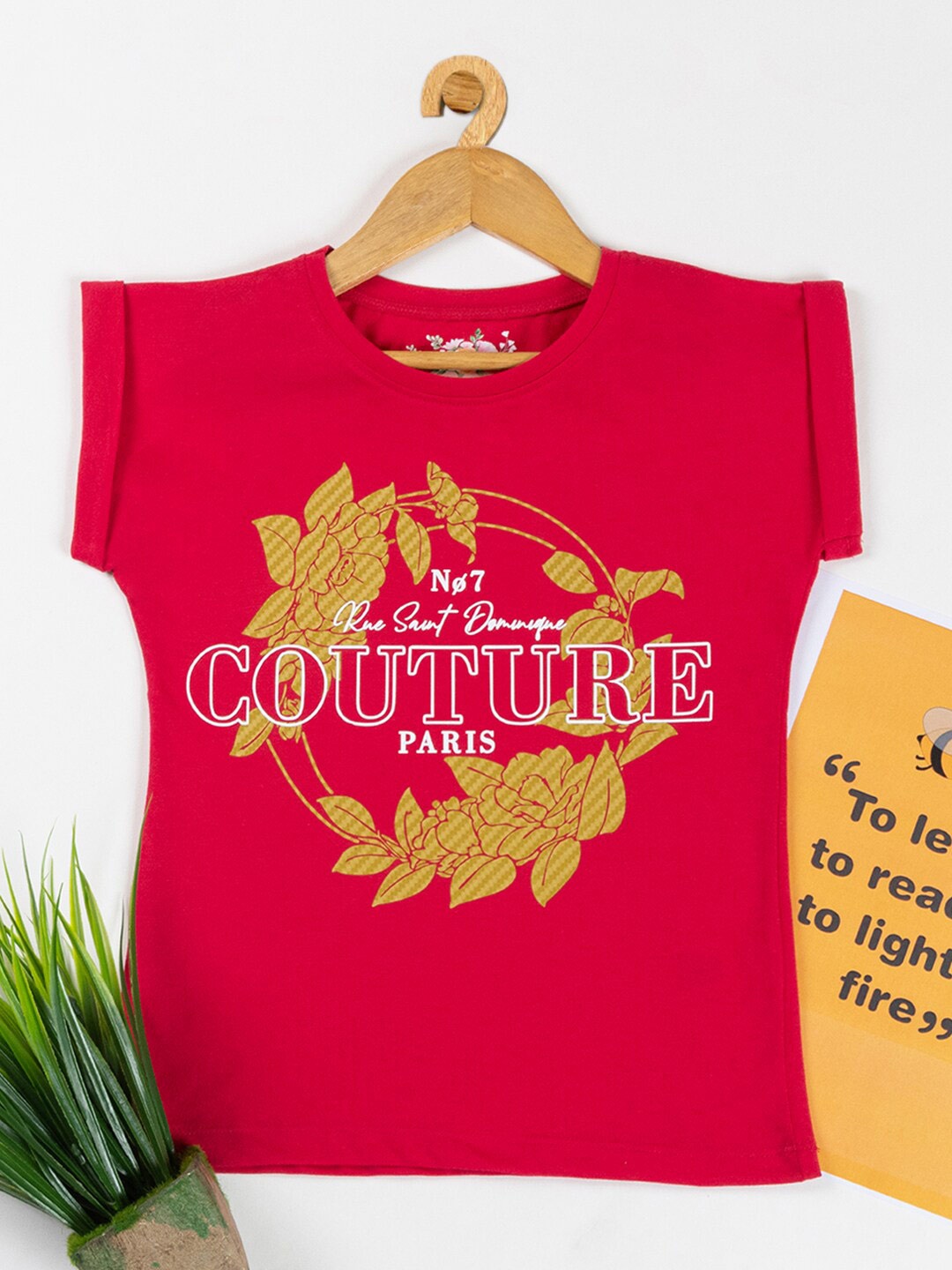 

Nins Moda Typography Printed Short Sleeves Cotton Top, Red