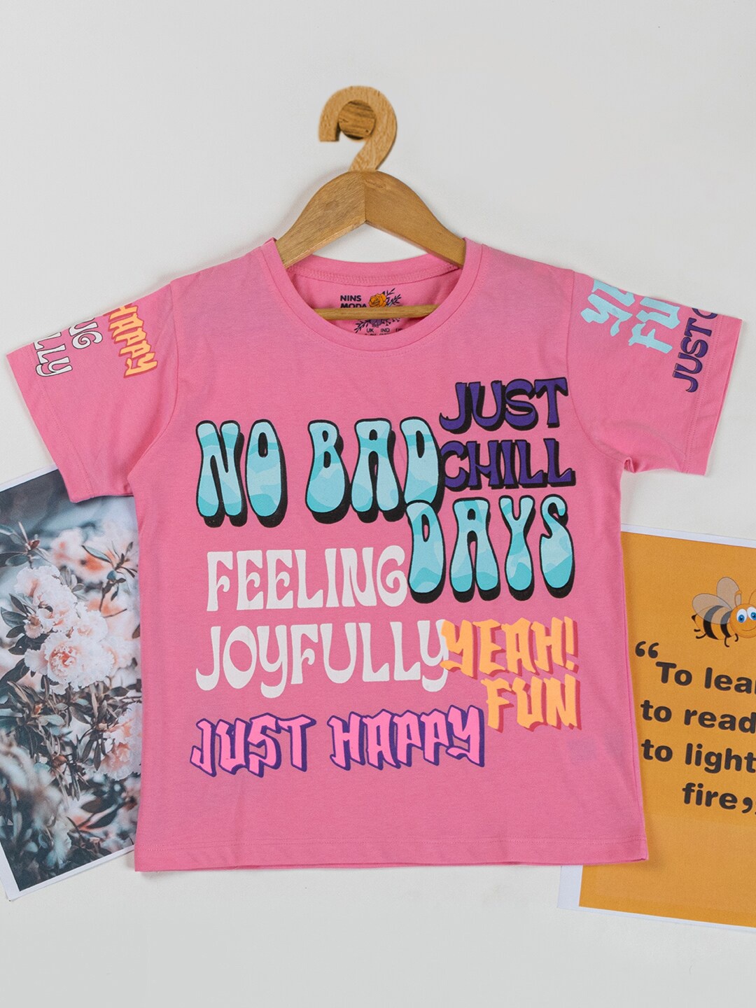 

Nins Moda Typography Printed Round Neck Cotton T-shirt, Pink