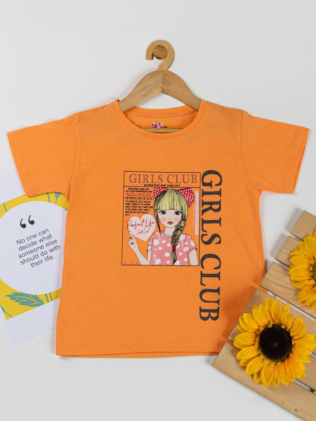 

Nins Moda Graphic Printed Knitted Cotton T-Shirt, Orange