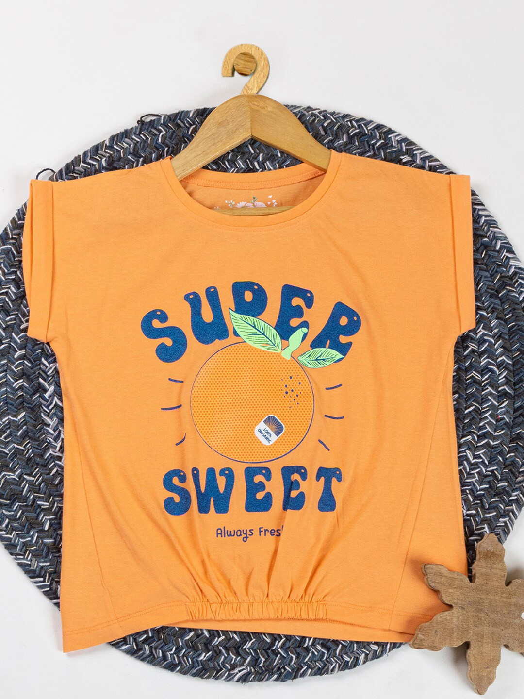 

Nins Moda Typography Printed Extended Sleeves Cotton Top, Orange