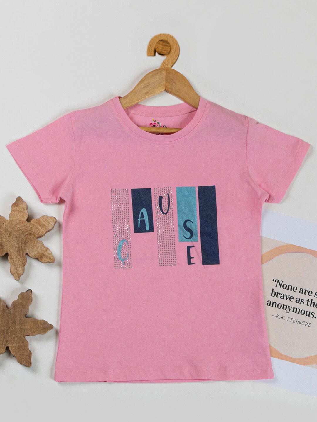 

Nins Moda Typography Printed Embellished Cotton T-shirt, Pink