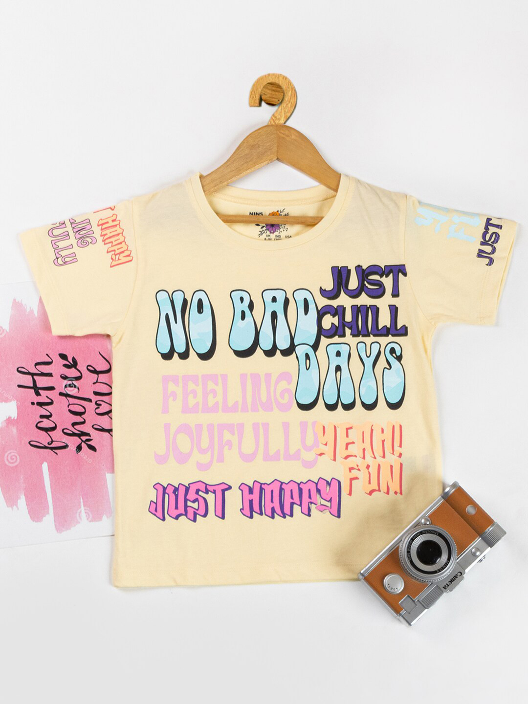 

Nins Moda Typography Printed Round Neck Cotton T-shirt, Yellow