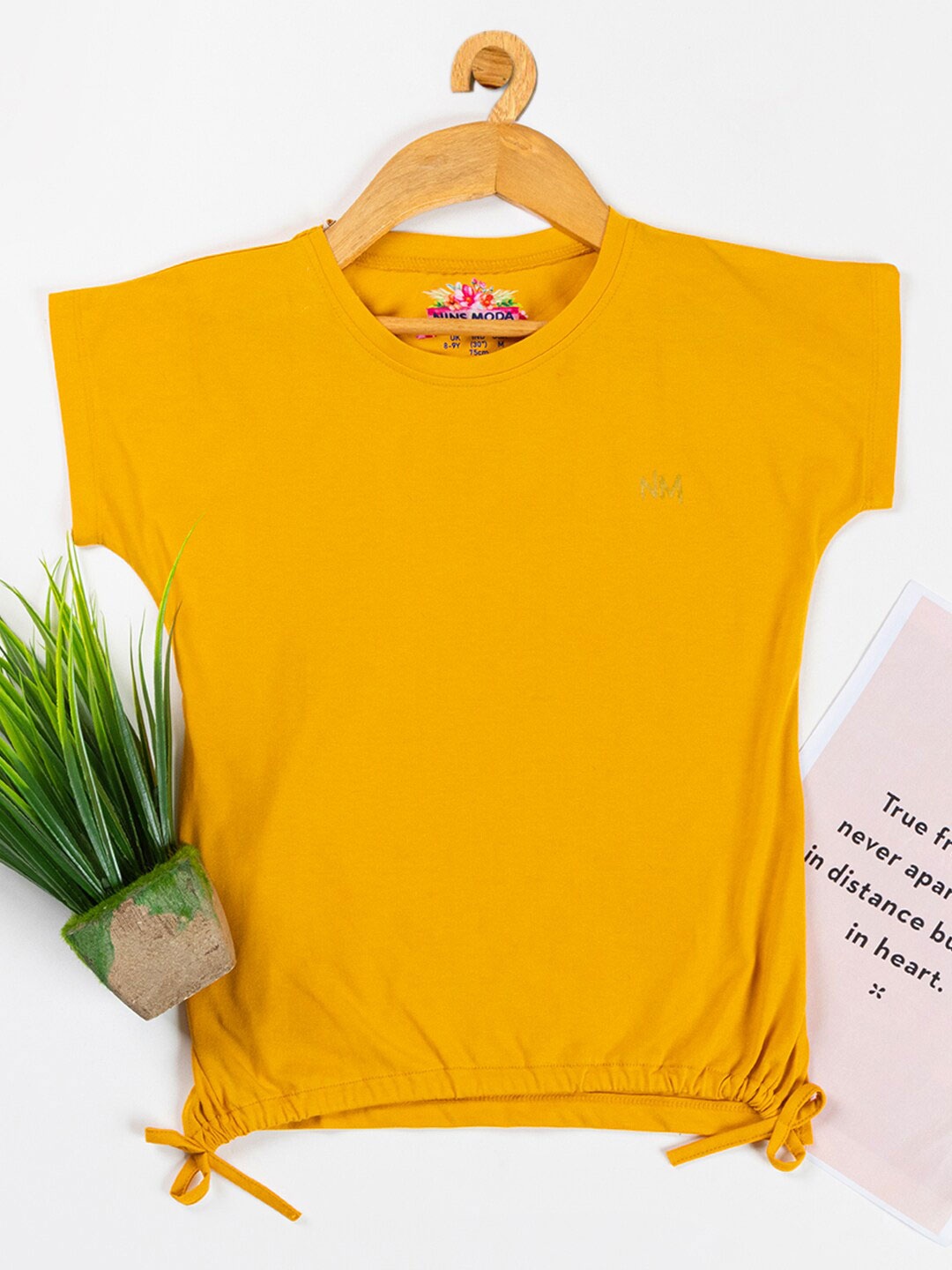 

Nins Moda Girls Extended Sleeves Waist Tie Ups Cotton Top, Mustard