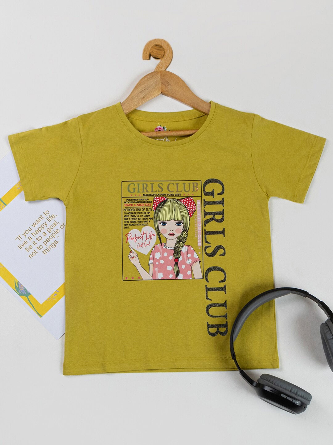

Nins Moda Typography Printed Round Neck Cotton T-shirt, Mustard