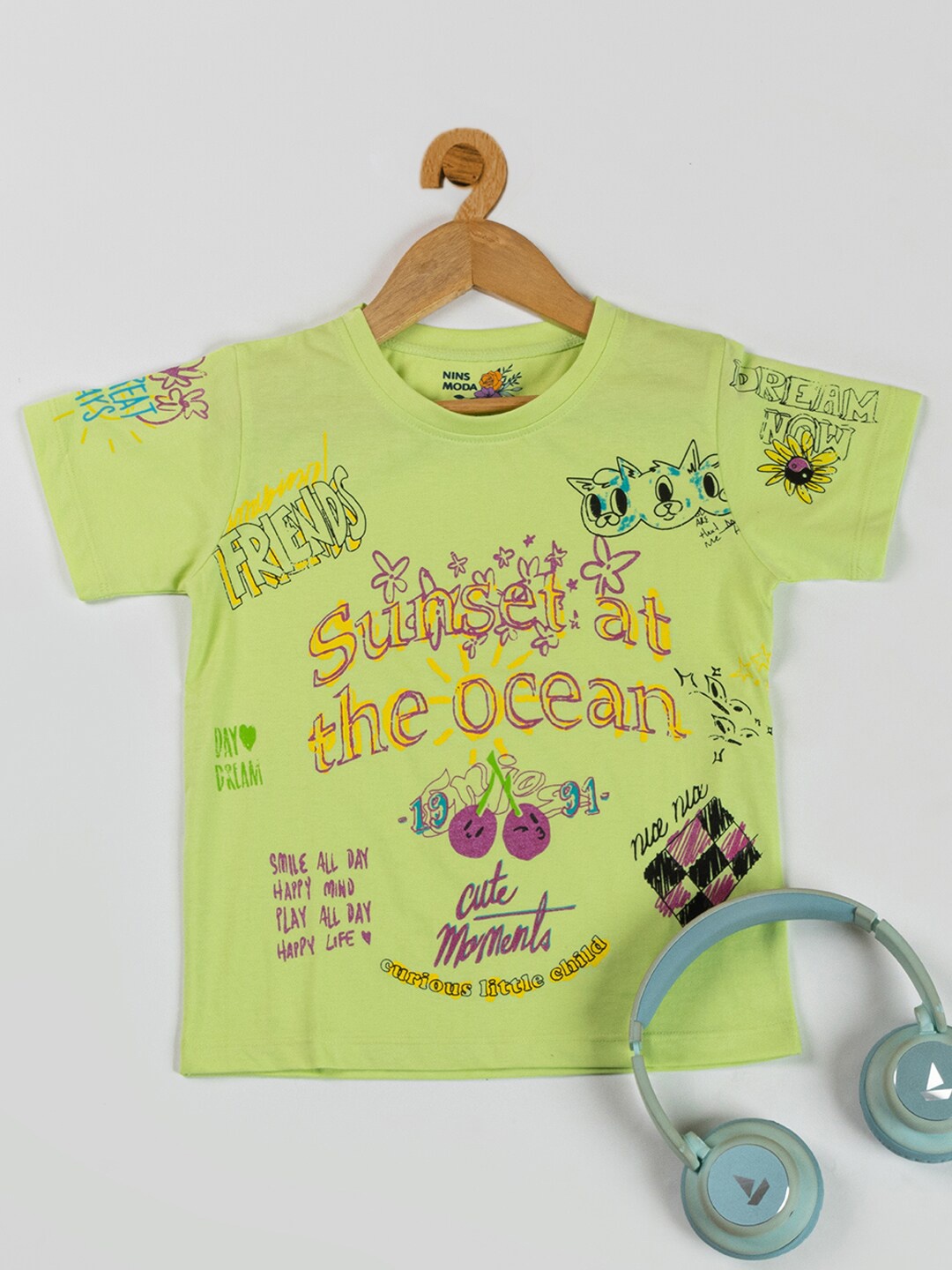 

Nins Moda Typography Printed Round Neck Cotton T-shirt, Yellow