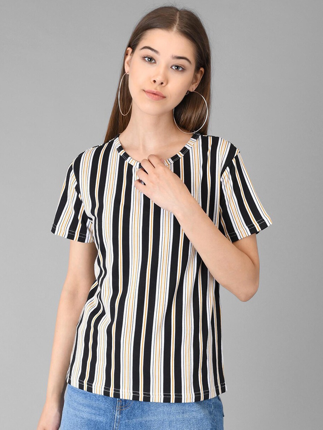 

Kotty Striped Round Neck T-shirt, Black